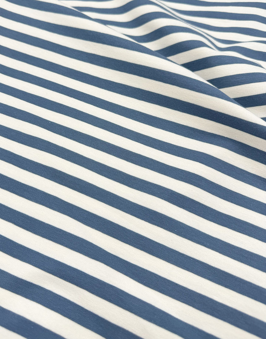 Jeans Blue Striped Yarn Dyed French Terry Fabric