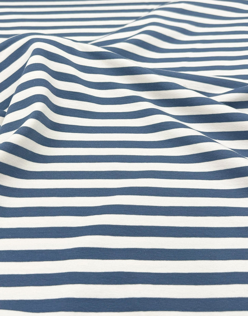 Jeans Blue Striped Yarn Dyed French Terry Fabric