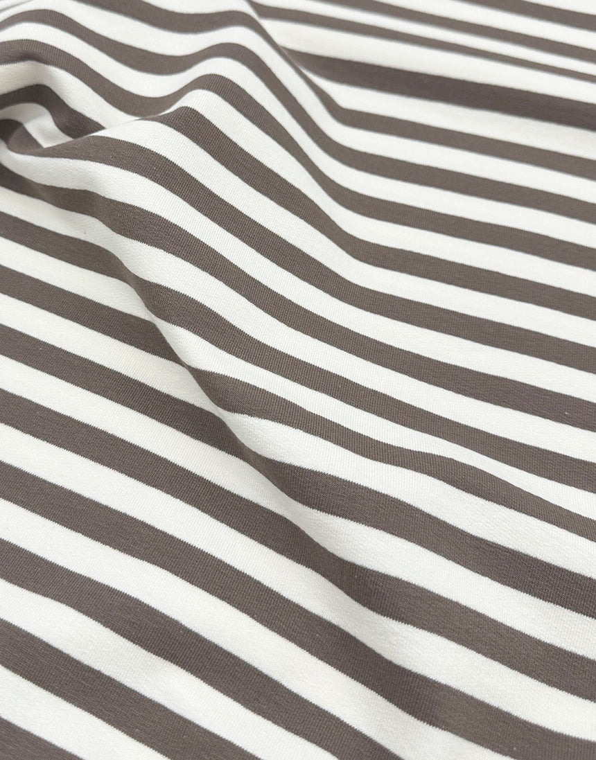 Taupe Striped Yarn Dyed French Terry Fabric