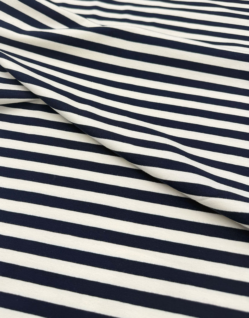 Navy Striped Yarn Dyed French Terry Fabric