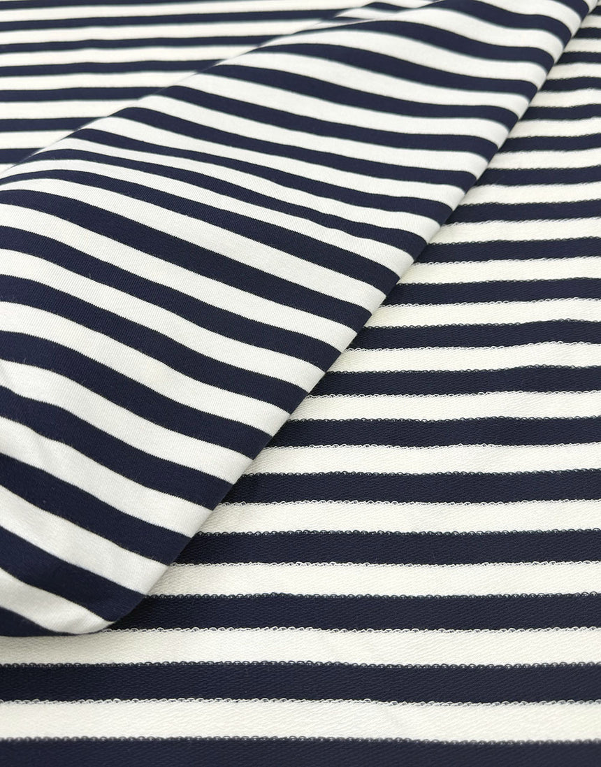 Navy Striped Yarn Dyed French Terry Fabric
