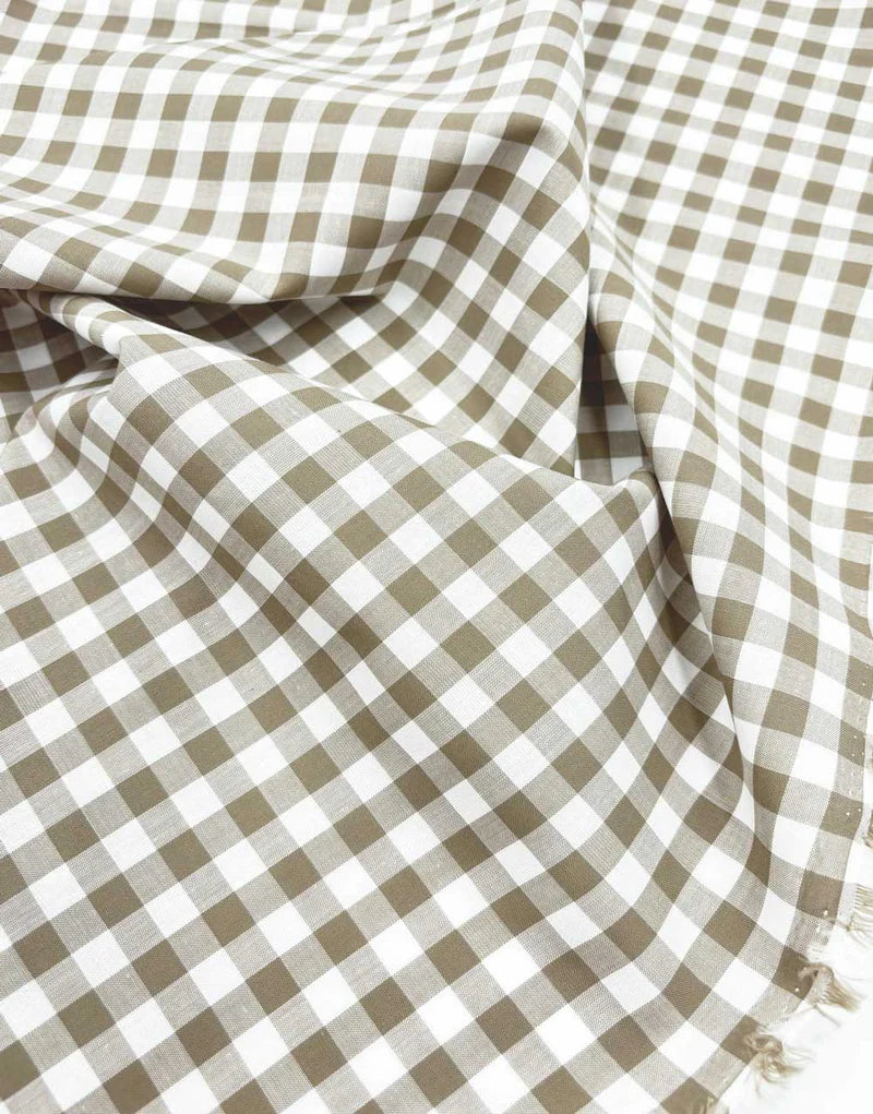 Remnant 1m - Small Sand Yarn-Dyed Gingham Cotton Fabric