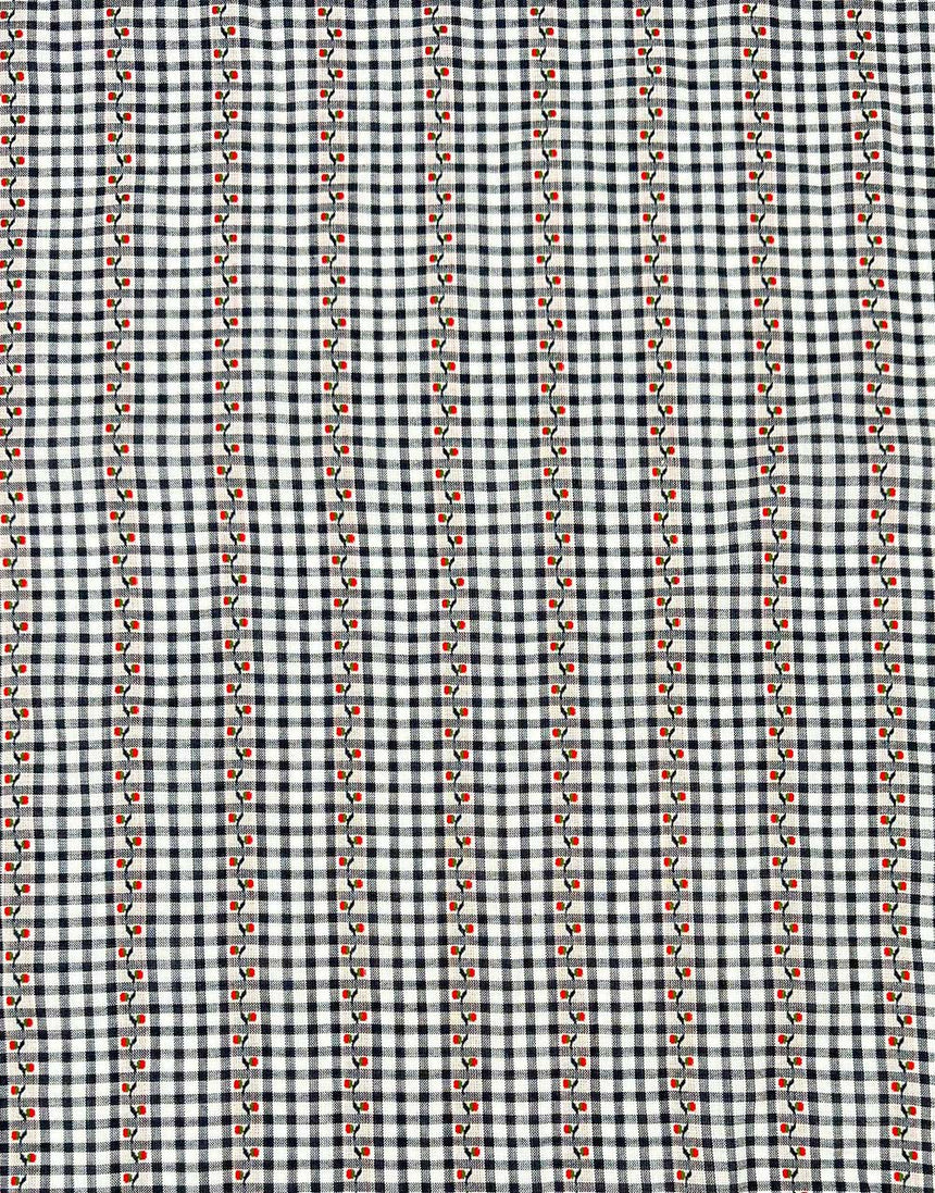 Gingham Blossom Navy Striped Jacquard Cotton Fabric