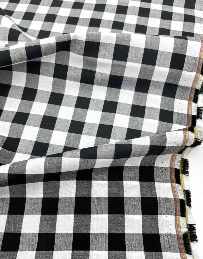 Remnant 1m - Large Black Gingham Cotton Fabric