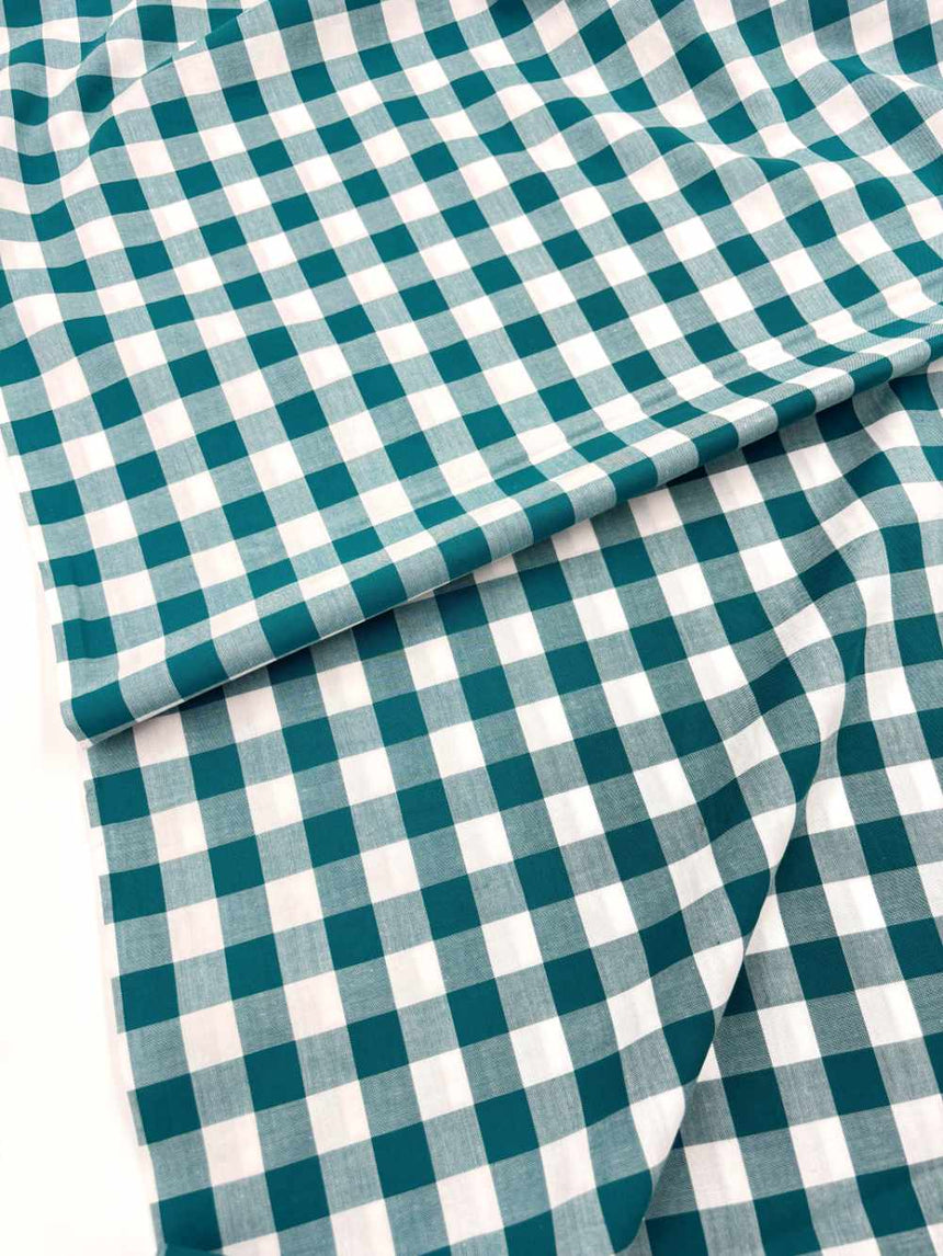 Large Teal Gingham Cotton Fabric