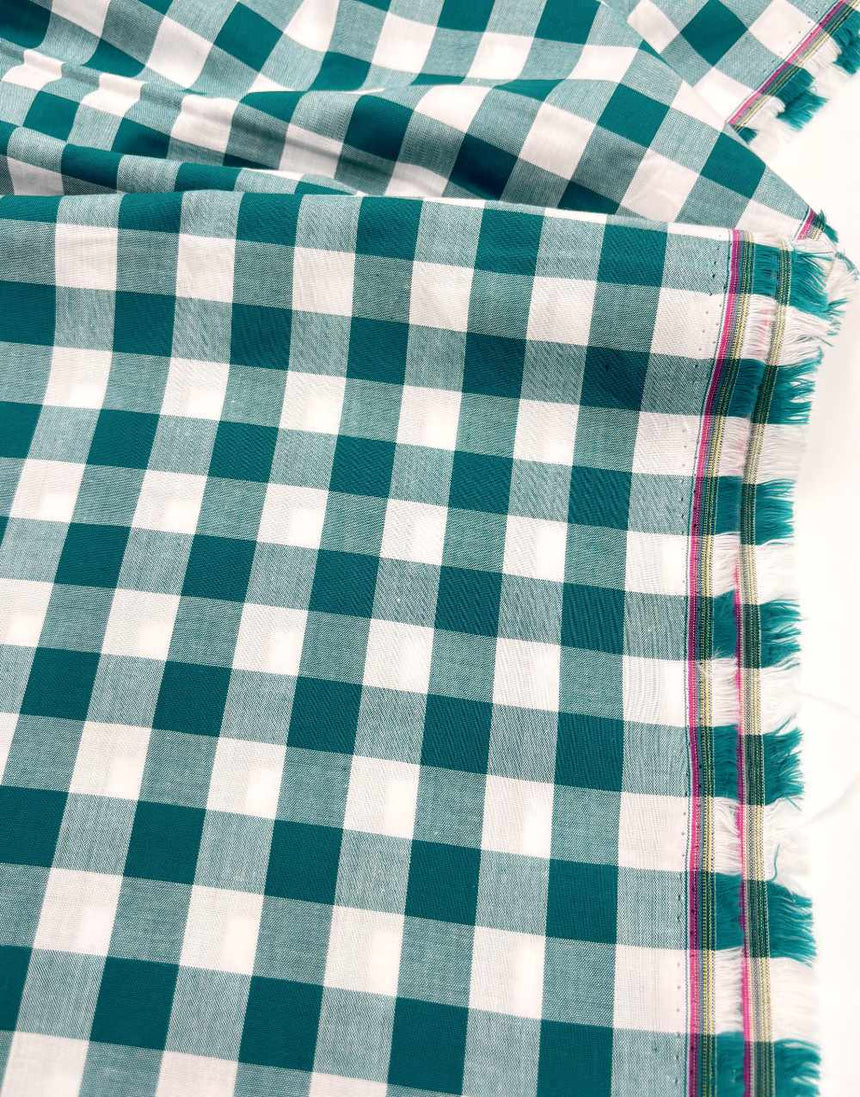 Large Teal Gingham Cotton Fabric