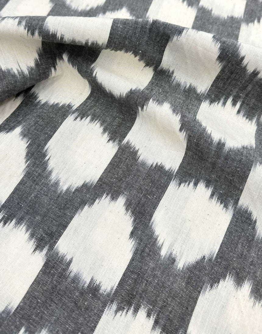 Grey Cotton Ikat Spot Fabric