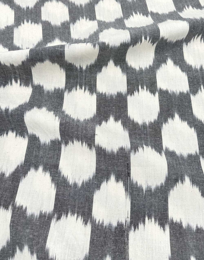Grey Cotton Ikat Spot Fabric