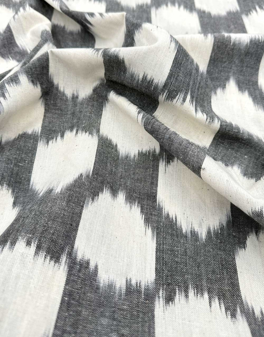 Grey Cotton Ikat Spot Fabric