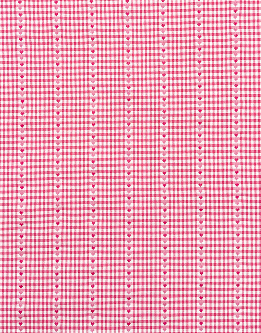 Gingham Hearts Pink Striped Jacquard Cotton Fabric