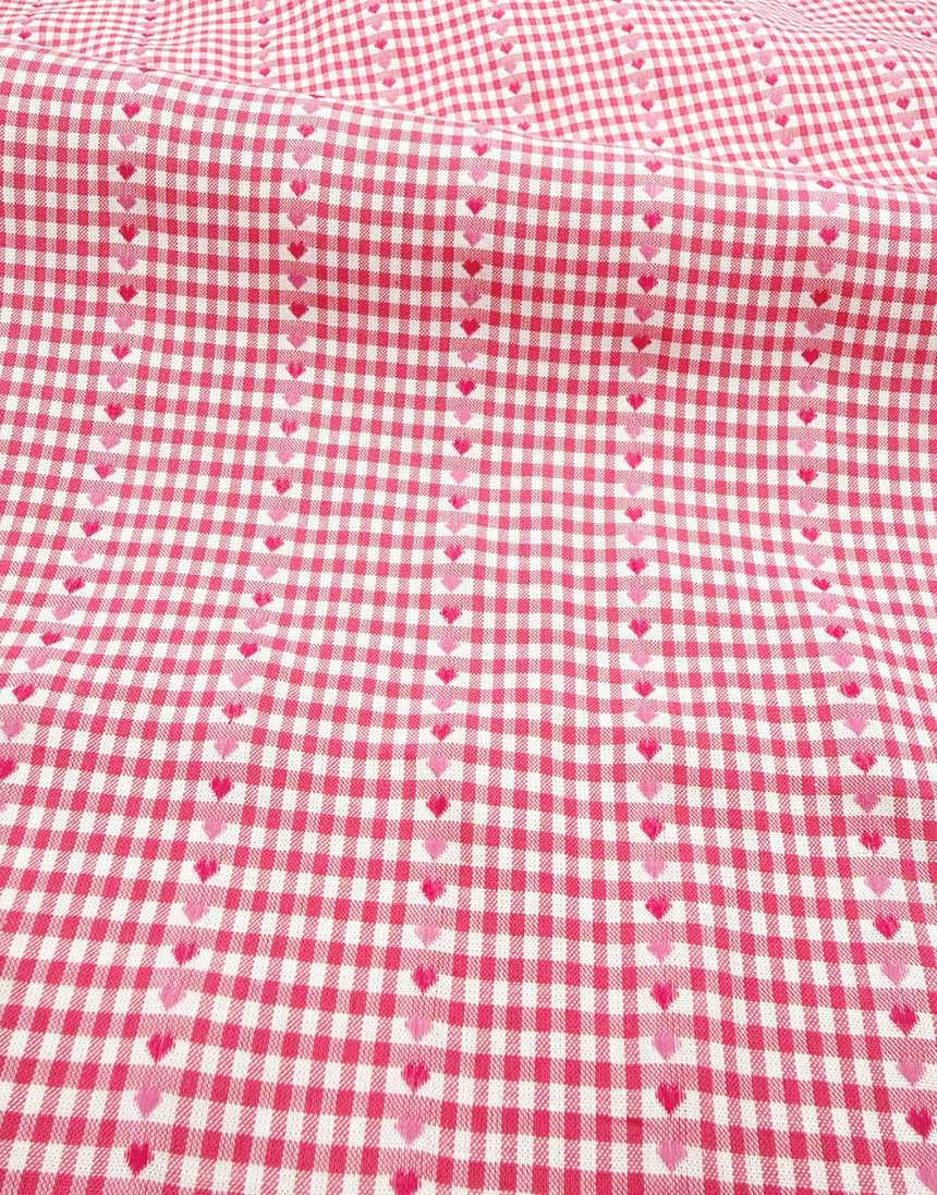 Gingham Hearts Pink Striped Jacquard Cotton Fabric