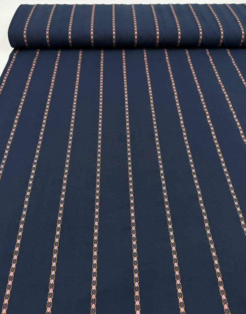 Navy Jacquard Dobby Stripe Cotton Fabric
