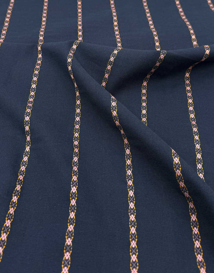 Navy Jacquard Dobby Stripe Cotton Fabric