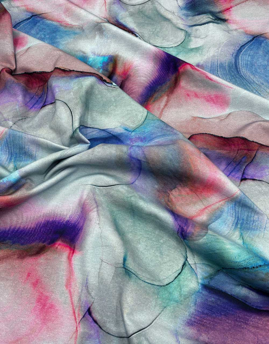 Blue Flowing Ink Cotton Jersey Fabric