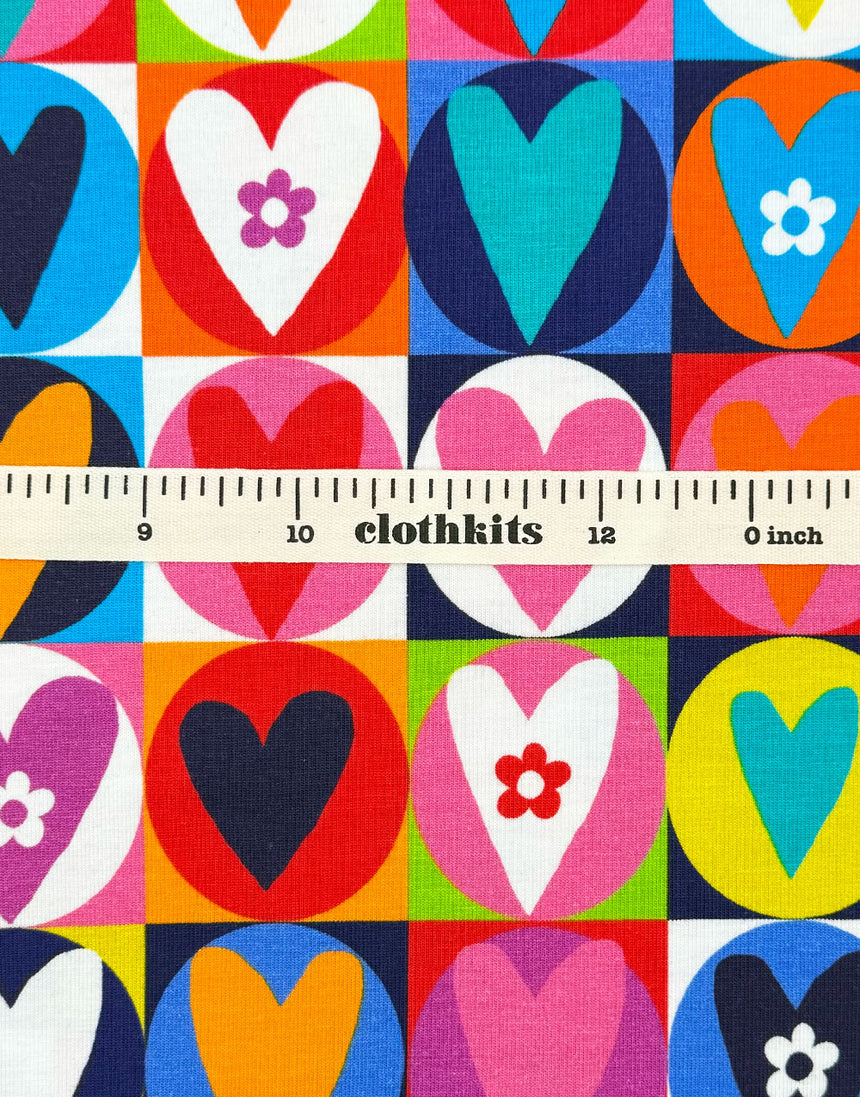 Colourful Heart Tiles Cotton Jersey Fabric
