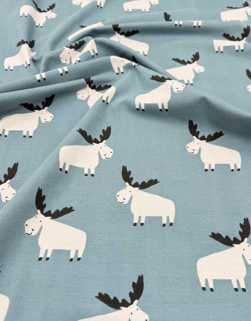 Blue Moose Cotton Jersey Fabric