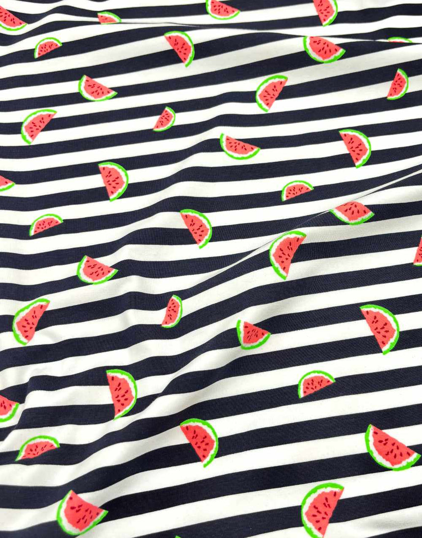 Neon Watermelon Stripe Cotton Jersey Fabric