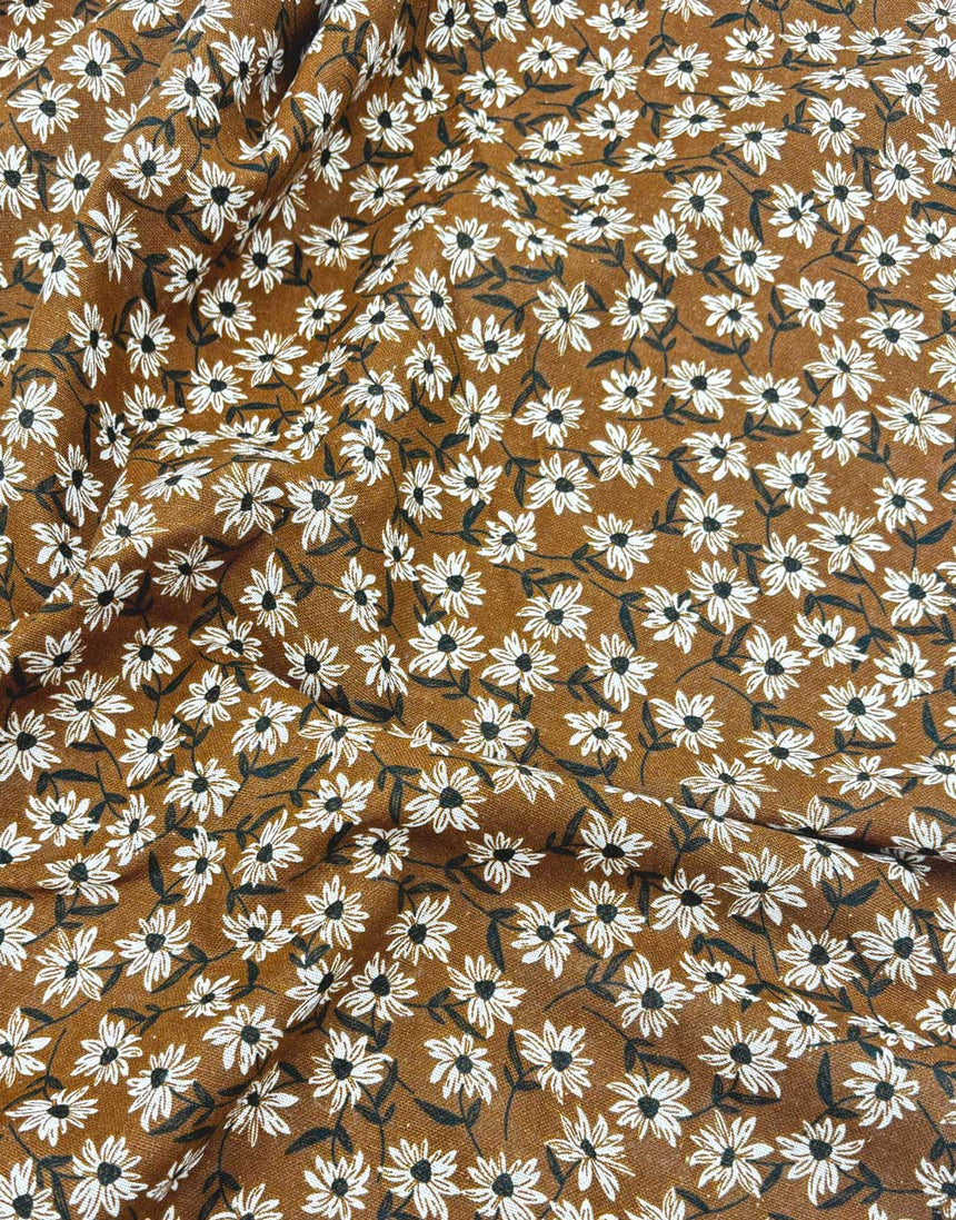 Mustard Daisy Linen Look Cotton Fabric