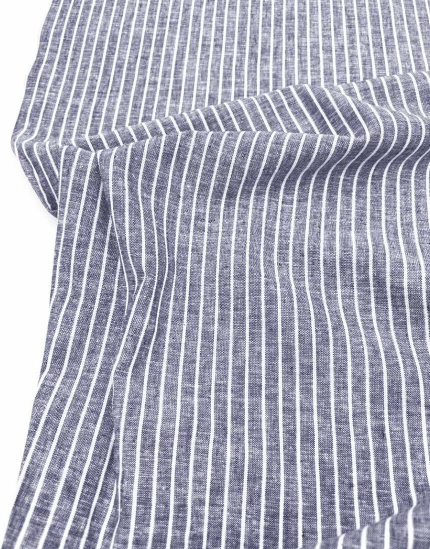 Denim Blue Striped Linen Cotton Fabric