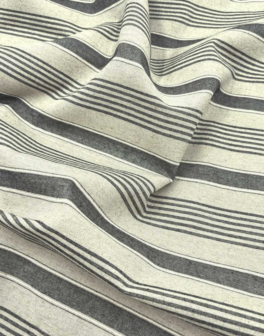 Black Linen Cotton Ticking Stripe