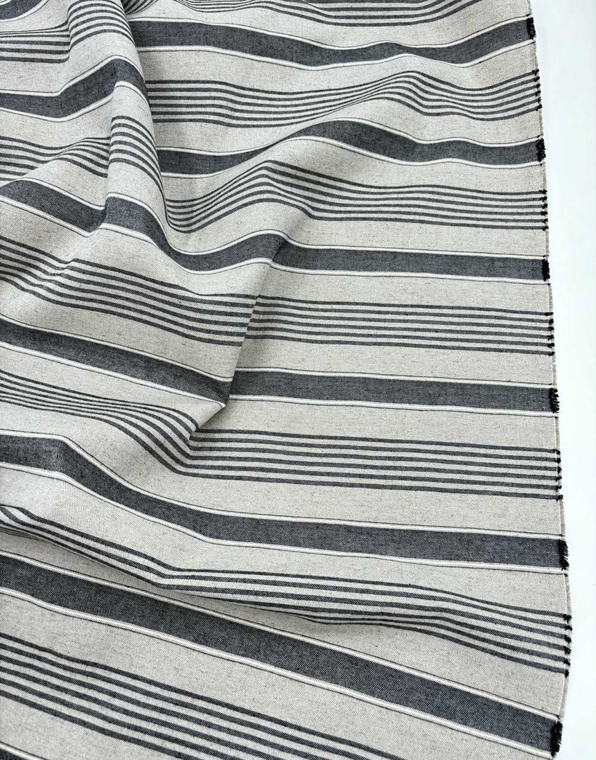 Remnant 1m -Black Linen Cotton Ticking Stripe