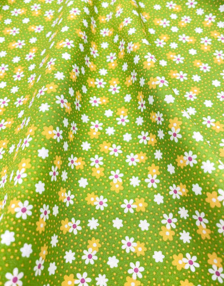 Not Specified Cotton Poplin Green / Floral Green & Yellow Ditsy Daisy Cotton Poplin Fabric 15056