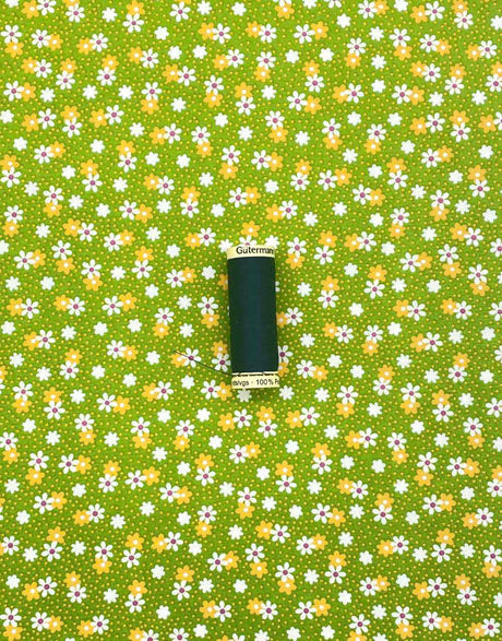 Not Specified Cotton Poplin Green / Floral Green & Yellow Ditsy Daisy Cotton Poplin Fabric 15056