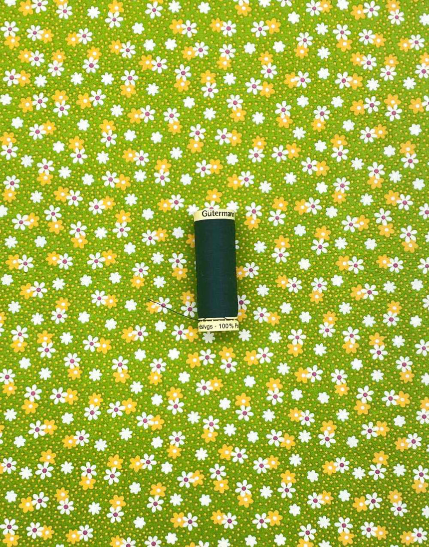 Not Specified Cotton Poplin Green / Floral Green & Yellow Ditsy Daisy Cotton Poplin Fabric 15056