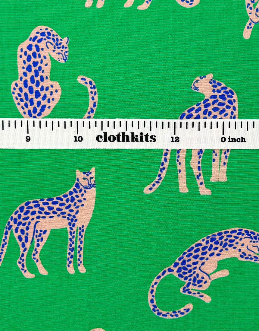 Emerald Green Leopards Cotton Poplin Fabric