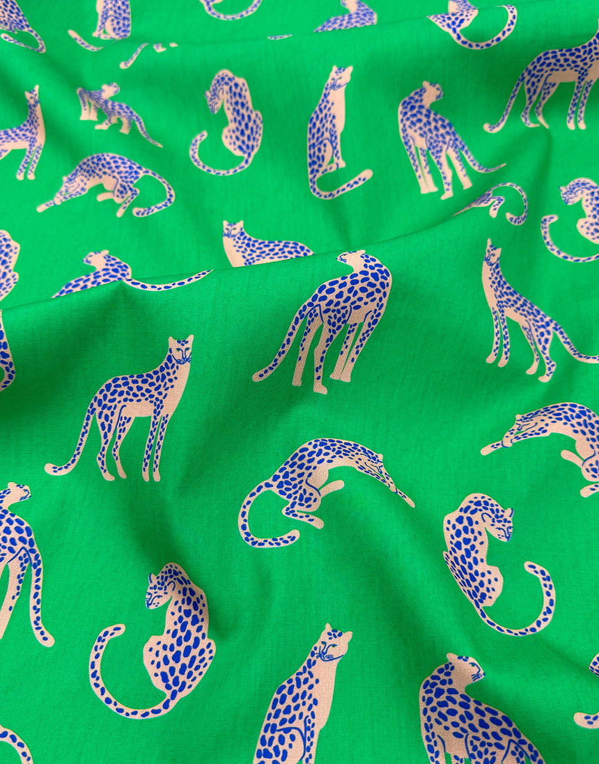 Emerald Green Leopards Cotton Poplin Fabric
