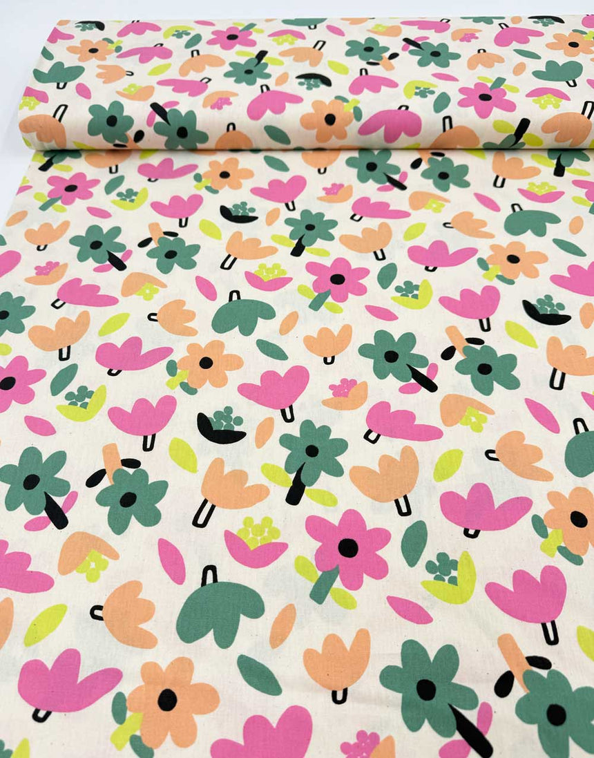 Natural Petite Fleurs Organic Cotton Poplin Fabric, Jennifer Bouron