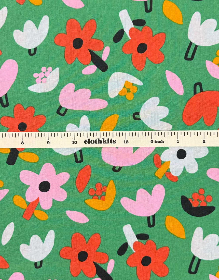 Green Petite Fleurs Organic Cotton Poplin Fabric, Jennifer Bouron