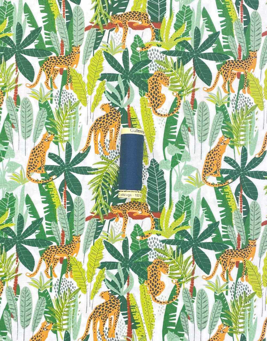 Not Specified Cotton Poplin Green / Animals Birds & Nature Jungle Leopards Cotton Poplin Fabric 15057