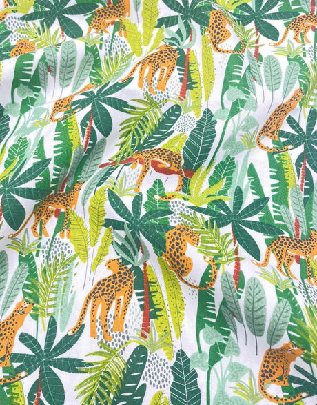 Not Specified Cotton Poplin Green / Animals Birds & Nature Jungle Leopards Cotton Poplin Fabric 15057