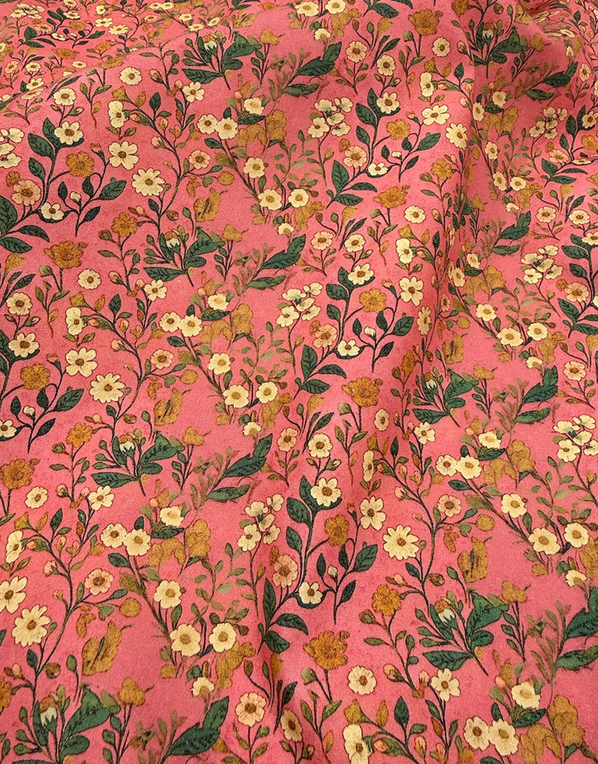Pink Wildflower Sprig Cotton Poplin Fabric