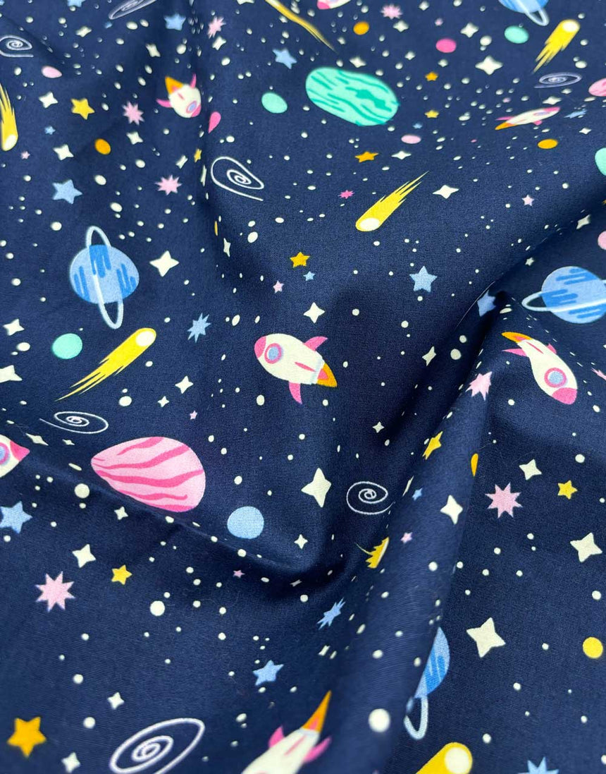 Cute Space Printed Cotton Poplin Fabric