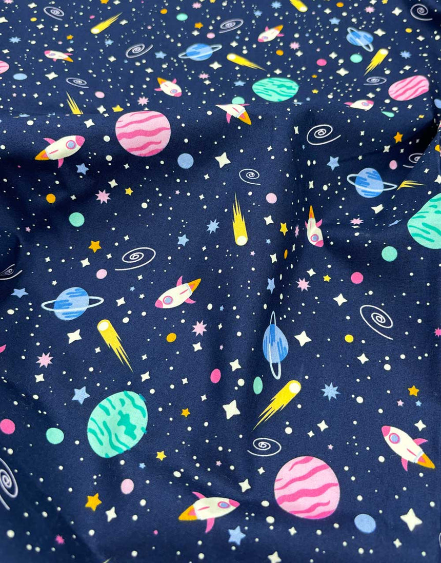 Cute Space Printed Cotton Poplin Fabric