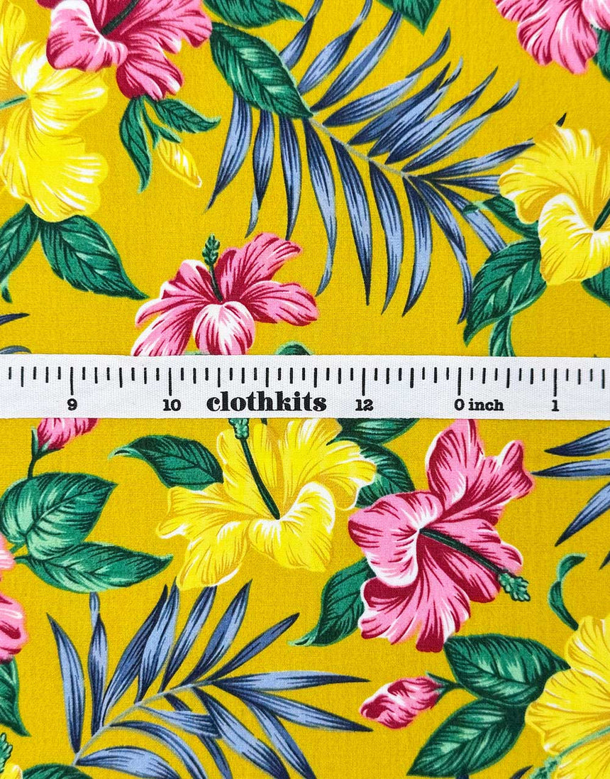 Sunshine Hibiscus Cotton Poplin Fabric