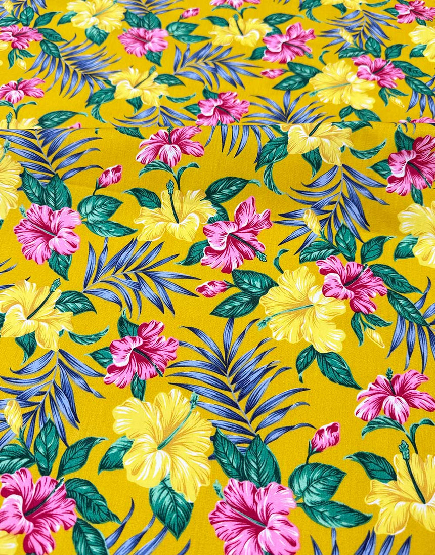 Sunshine Hibiscus Cotton Poplin Fabric