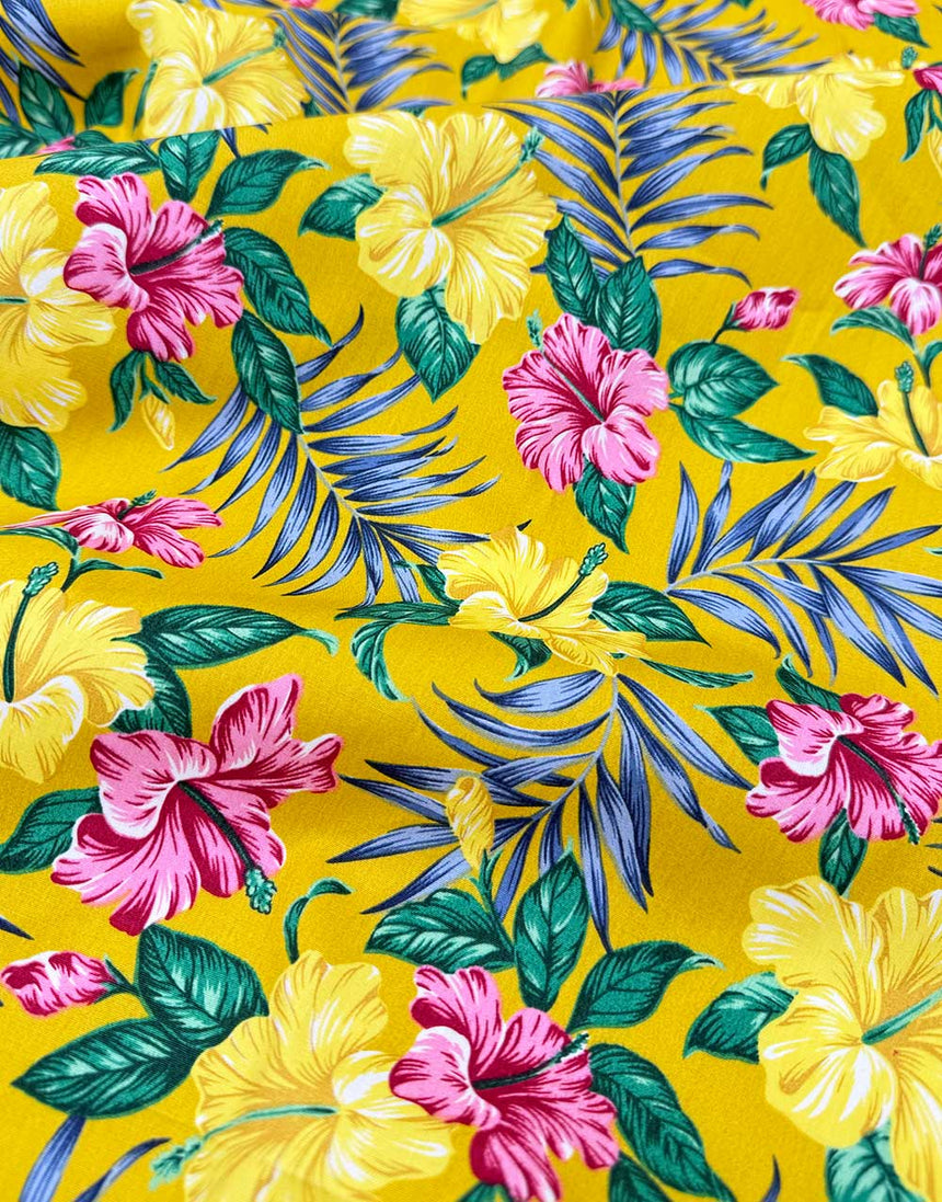 Sunshine Hibiscus Cotton Poplin Fabric