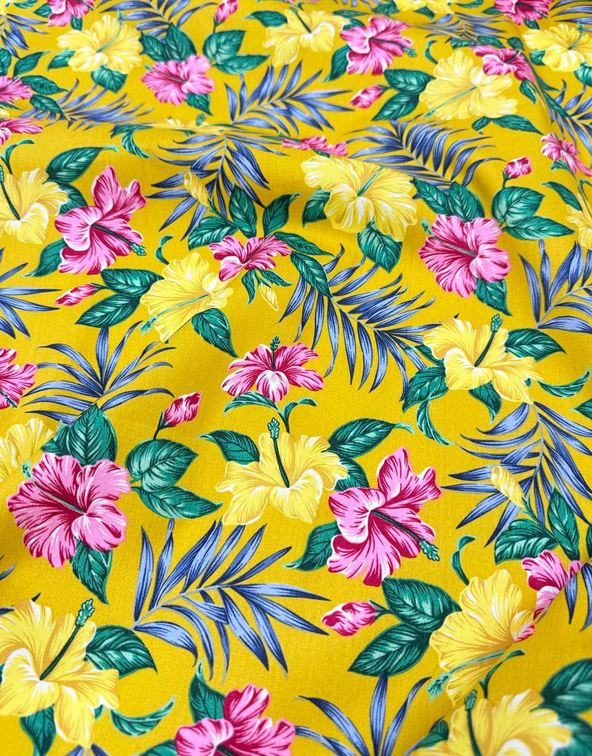 Sunshine Hibiscus Cotton Poplin Fabric