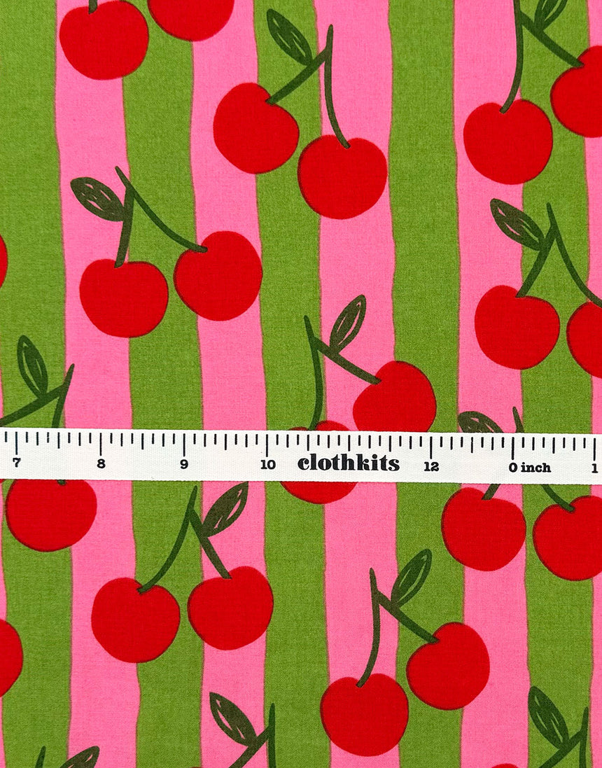 Pink Striped Cherry Cotton Poplin Fabric