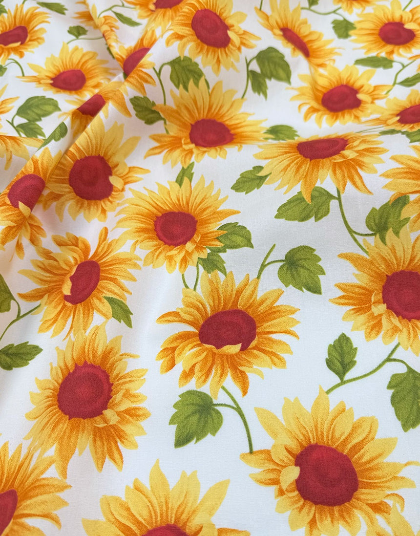 Golden Sunflowers Cotton Poplin Fabric