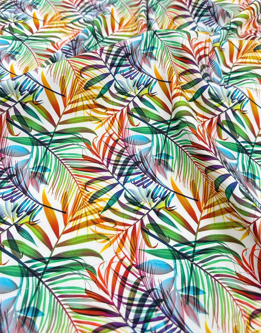 Tropical Brush Leaves Cotton Poplin Fabric