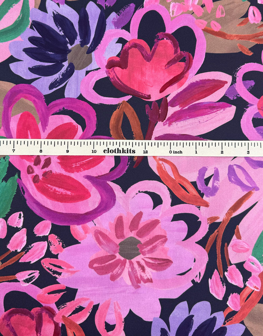 Painterly Floral Cotton Sateen Fabric