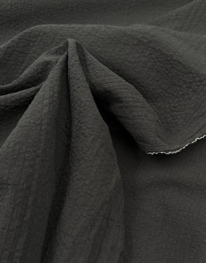 Black Seersucker Stripe Cotton Fabric