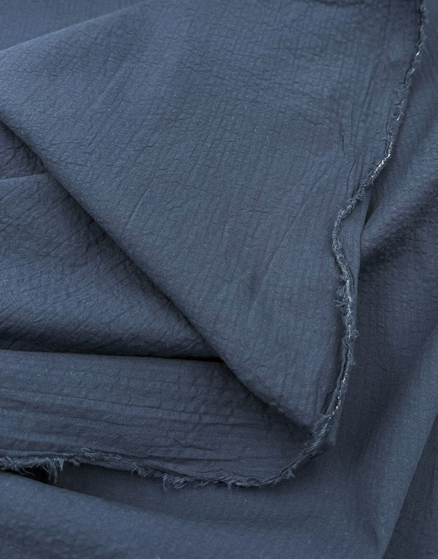 Denim Blue Seersucker Stripe Cotton Fabric