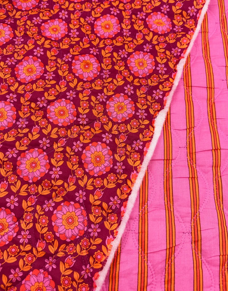 Remnant 35cm - Marigold Garden Reversible Quilted Cotton Voile Fabric