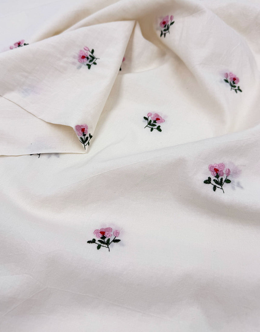 Embroidered Blossom Crinkle Cotton Voile Fabric