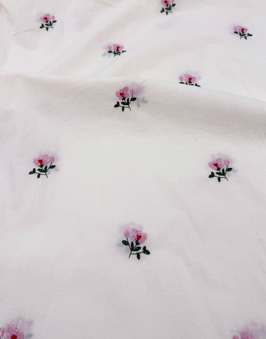 Embroidered Blossom Crinkle Cotton Voile Fabric